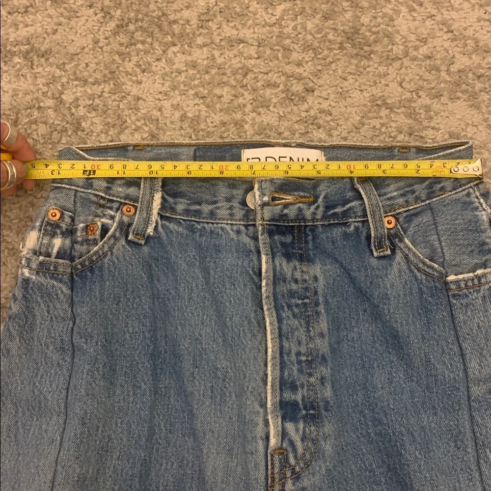 Custom vintage Levi’s denim jean two tone distressed maxi skirt middle slit high - Picture 8 of 10
